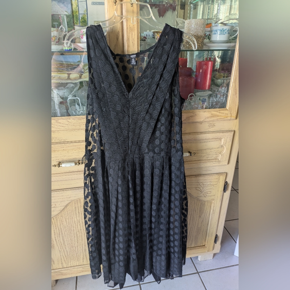Alfani Polka Dot Tulle Goth Prom Black Sleeveless V-Neck Polyester Midi Dress 1X